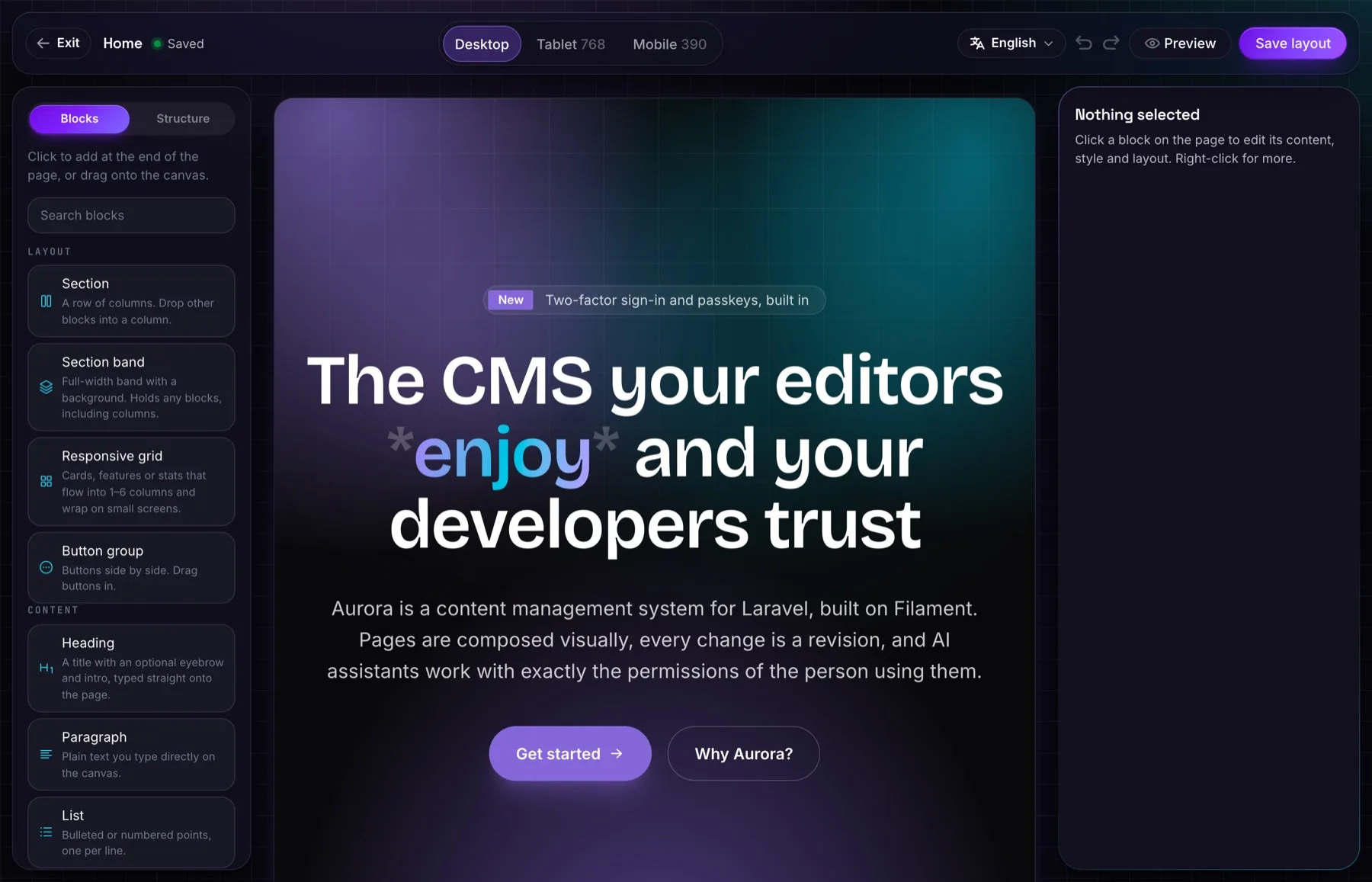 The Aurora visual editor